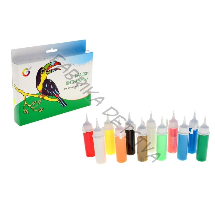 Краска по стеклу витражная, набор 12 цветов x 20 мл, экспоприбор, аппликация