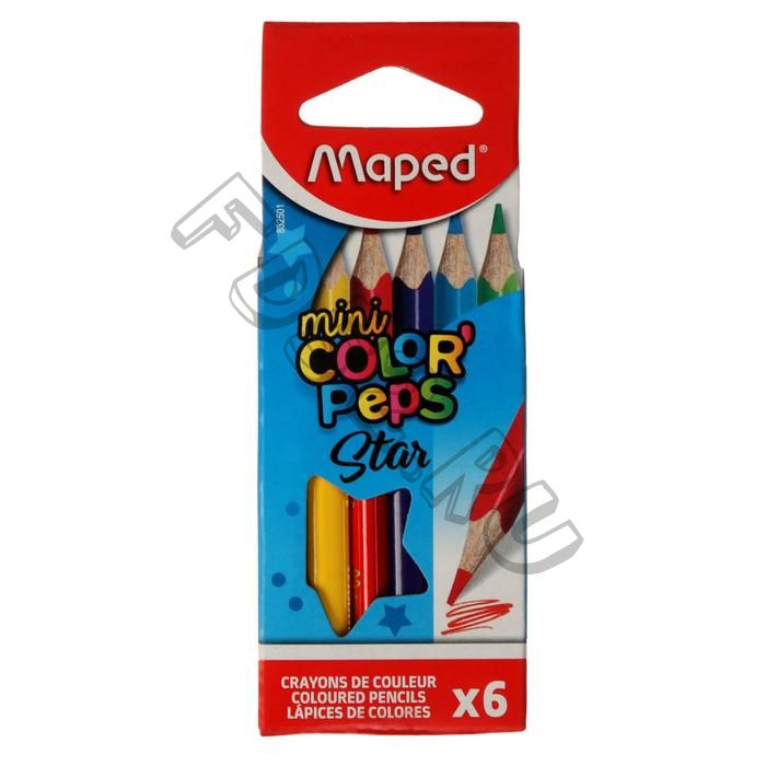 Карандаши 6цв мини, Maped COLOR'PEPS треугольные, ударопрочный грифель,картон. футляр