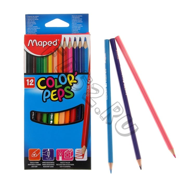 Карандаши трёхгранные 12 цветов, Maped Color Peps, европодвес