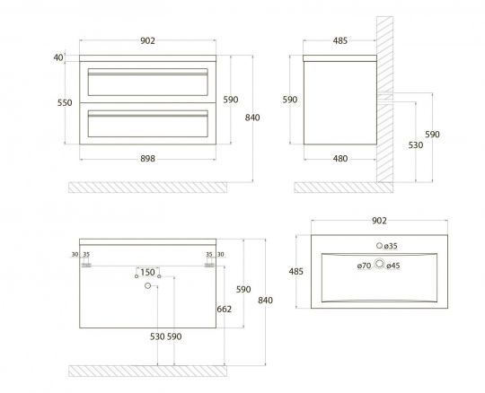 Подвесная тумба для раковины Art&Max PLATINO AM-Platino-900-2C-SO 90х48 ФОТО