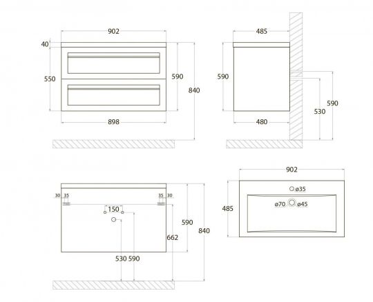 Подвесная тумба для раковины Art&Max PLATINO AM-Platino-900-2C-SO 90х48 схема 20