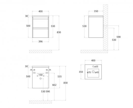 Подвесная тумба для раковины Art&Max FAMILY Family-400-2C-SO 40х35 ФОТО