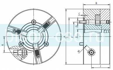 Клинореечный токарный патрон ф200мм Bison-Bial Польша тип 3475-200 3-х кулачковый самоцентрирующийся