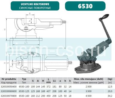 Тиски станочные 6530-160 Bison-Bial (Польша) 2-х поворотные