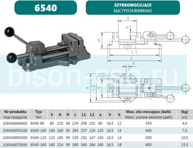 Тиски станочные быстрозажимные 6540-100 Bison-Bial (Польша)