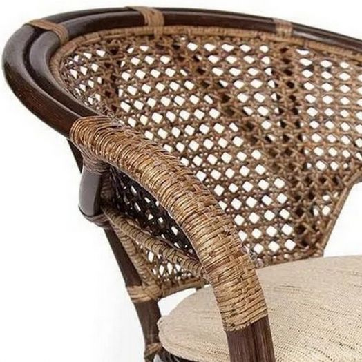 Комплект "PELANGI" 02/15 (стол со стеклом + 4 кресла) без подушек, ротанг, walnut (грецкий орех)