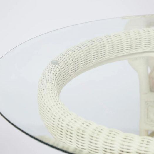 Комплект обеденный "ANDREA GRAND" (стол со стеклом+6 кресел+ подушки) TCH White (белый), Ткань рубчик, цвет кремовый