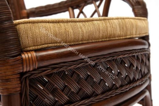 Комплект обеденный "ANDREA" ( стол со стеклом + 4 кресла + подушки) Pecan Washed (античн. орех), Ткань рубчик, цвет кремовый