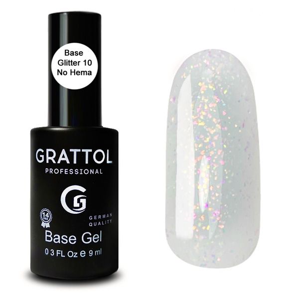 ( 9МЛ ) БАЗА ГЛИТТЕР №10 КАУЧУКОВАЯ ДЛЯ ГЕЛЬ-ЛАКА GRATTOL RUBBER BASE GLITTER NO HEMA