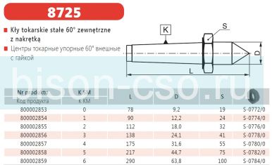 Центр упорный BISON тип 8725-5 КМ5 Польша с отжимной гайкой