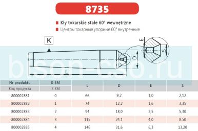 Центр упорный тип 8735-1 КМ1 Bison-Bial Польша с обратным конусом