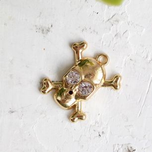 Подвеска металлическая - Череп и косточки золотой, 2 см