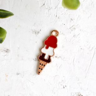 Подвеска металлическая - Мороженое в рожке тройное, 2,7 см