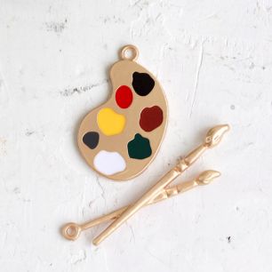 Подвеска металлическая - Палитра и кисти, 4 см