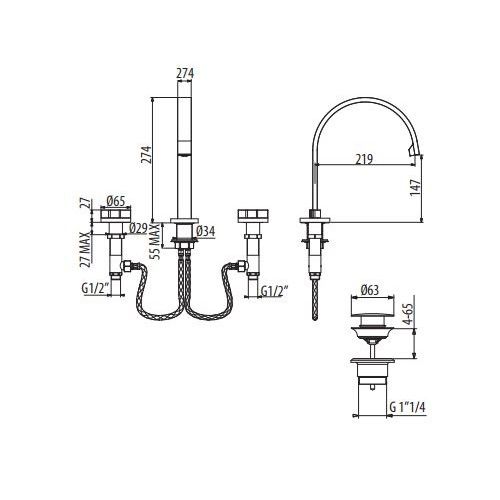 Смеситель для раковины Gattoni Dolce Vita GAS GS106/31 схема 2