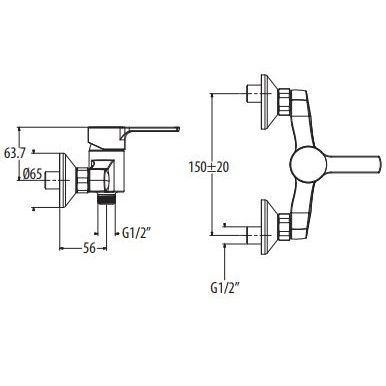 Смеситель для душа Gattoni H2OMIX5000 50025 хром схема 2