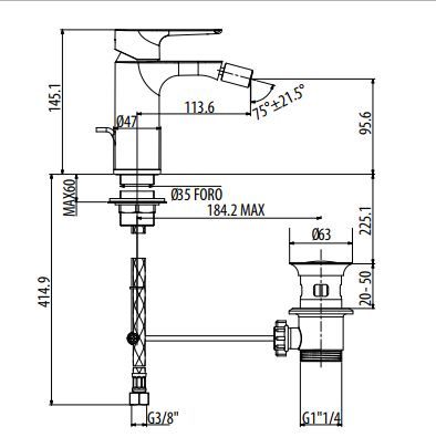 Смеситель для биде Gattoni H2OMIX2000 MAXI с донным клапаном 3055 схема 2