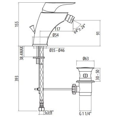 Смеситель для биде Gattoni H2OMIX2000 с донным клапаном 2051 схема 2