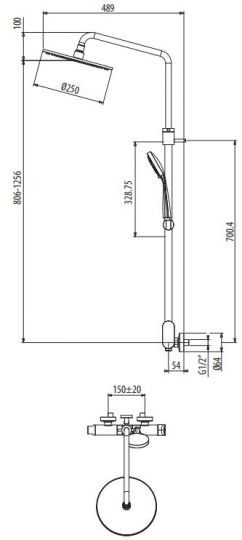 Душевая система с верхним и ручным душем Gattoni H2OMIX7000 KIT/MC010.70 ФОТО