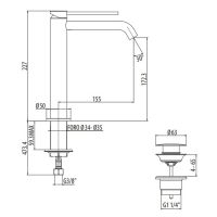 Смеситель для раковины Gattoni Circle Two 9146 излив 155 мм схема 2