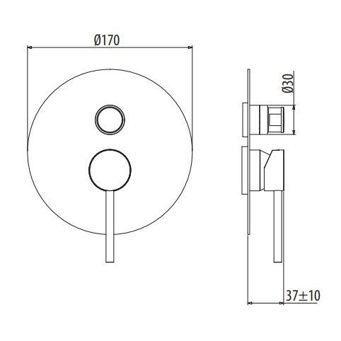 Смеситель для ванны/душа встраиваемый (внешняя часть), на 2 выхода Gattoni Circle One 9033/ESC0 ФОТО