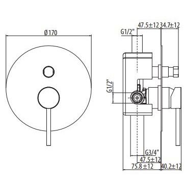 Смеситель для ванны/душа встраиваемый, на 2 выхода Gattoni Circle One 9034.CH ФОТО