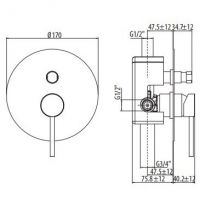 Смеситель для ванны/душа встраиваемый, на 2 выхода Gattoni Circle One 9034.CH схема 2