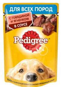 Влажный корм для собак всех пород Pedigree, с говядиной и ягненком кусочки в соусе