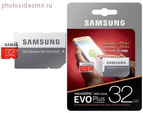 Карта памяти Samsung EVO Plus V2 microSDHC 32Gb UHS-I U1 + ADP (95/20 Mb/s), MB-MC32GA