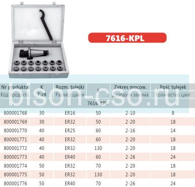 Цанговый патрон Bison-Bial Польша 7616-50-32-130 KPL  кон. 7:24/50 с набором цанг