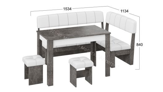 Кухонный уголок "Альфа" (Ателье тёмный/Белый кожзам)