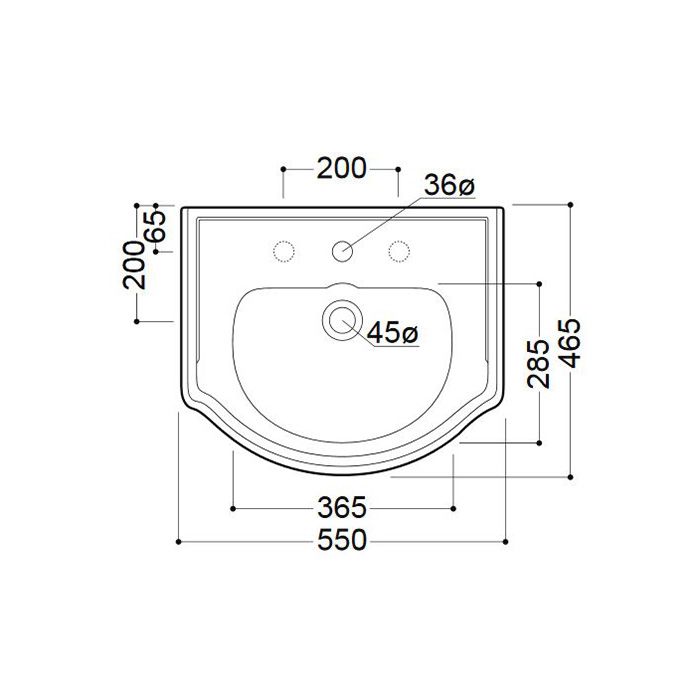 Раковина Kerasan Retro 104501 с 1 отверстием 55х46 схема 2