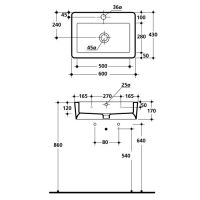 Раковина Kerasan Aquatech Ego 60x43 с 1 отверстием 3242 схема 2