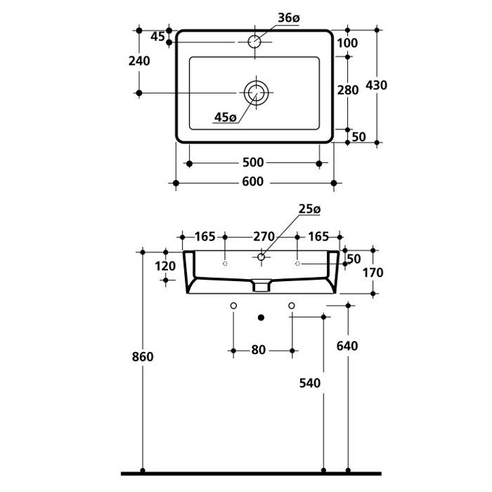 Раковина Kerasan Aquatech Ego 60x43 с 1 отверстием 3242 схема 2