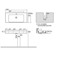 Раковина Kerasan Cento 100x45 с 1 отверстием и боковыми полками 3550 схема 2