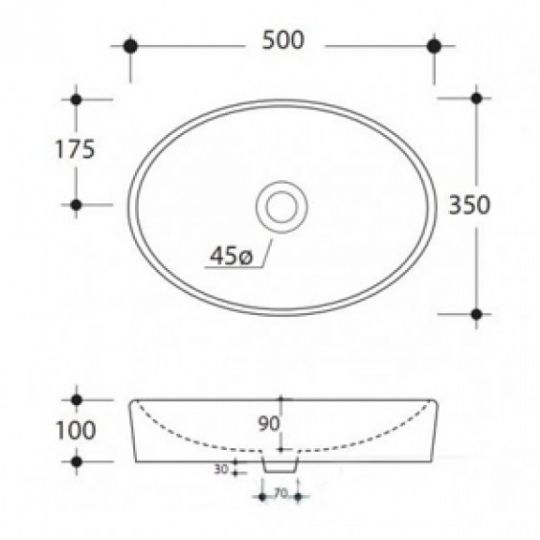 Раковина Kerasan Inka Project Outlet 50x35 овальная 3552 схема 2
