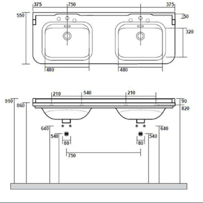 Раковина Kerasan Waldorf 150x55 двойная чаша 4143 белая глянцевая ФОТО