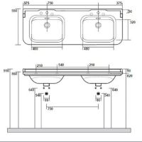 Раковина Kerasan Waldorf 150x55 двойная чаша 4143 белая глянцевая схема 2