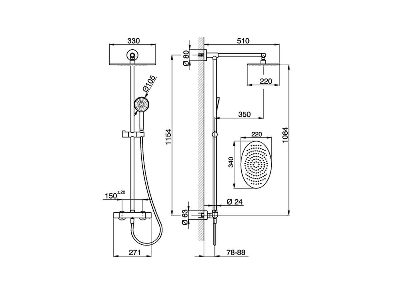 Душевая система Cisal Colonne Doccia RCC78010 схема 2