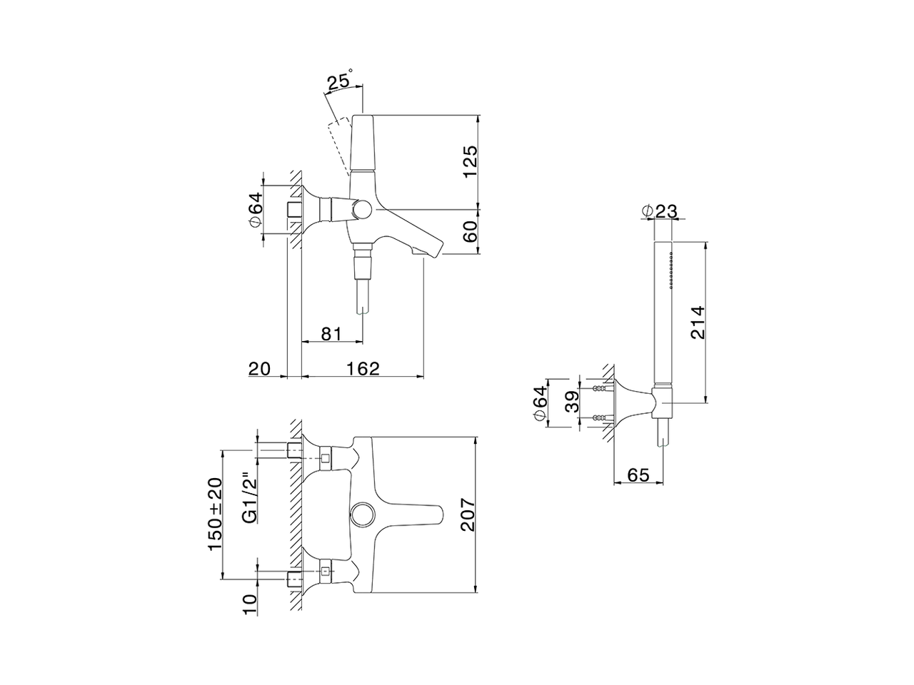 Смеситель для ванны Cisal Vita VI000134/VI000104 схема 4