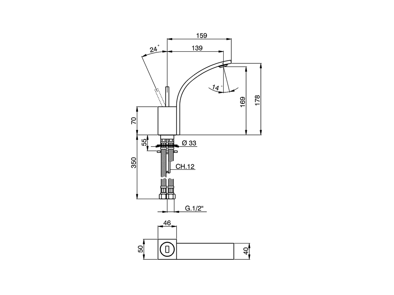 Смеситель для раковины Cisal Wave WA000512/WA000542 схема 3