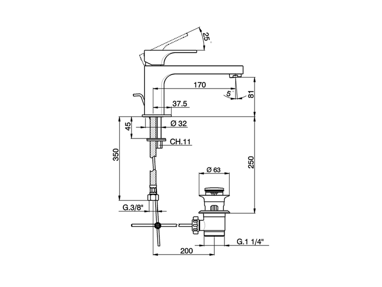 Смеситель для раковины Cisal Cubic Energy Save CU001515/CU001545 схема 2