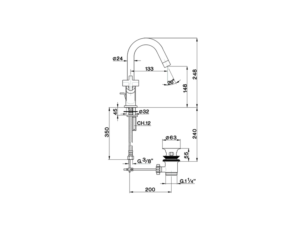 Смеситель для раковины Cisal Barcelona BA000510 схема 2