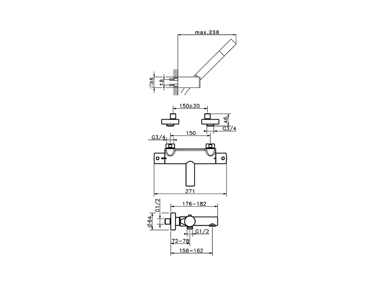 Смеситель для ванны Cisal Slim SMT23010/SMD23010 схема 4