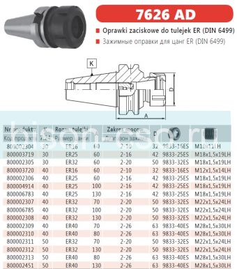 Цанговый патрон Bison-Bial Польша 7626-40-32-100 KWN  кон. 40 AD ER32