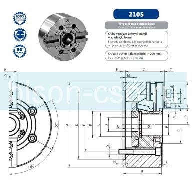 Патрон токарный BISON (Польша) 2105-315-91  Кулачки 1/16"x90°