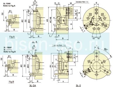 Патрон токарный Autogrip 3L-205 механизированный с увеличенным ходом кулачка и большим сквозным отверстием