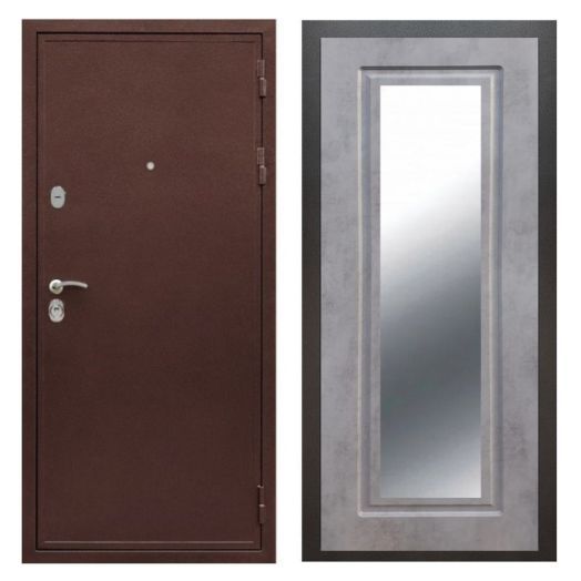 Дверь входная металлическая Great Doors H5 Антик Медь Зеркало Мини ФЛЗ-120 Бетон Темный