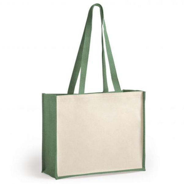 Сумка из джута с зеленой отделкой