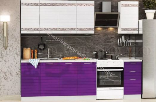 Кухонный гарнитур "Техно-3" 2 м (Белый глянец/Аметист)
